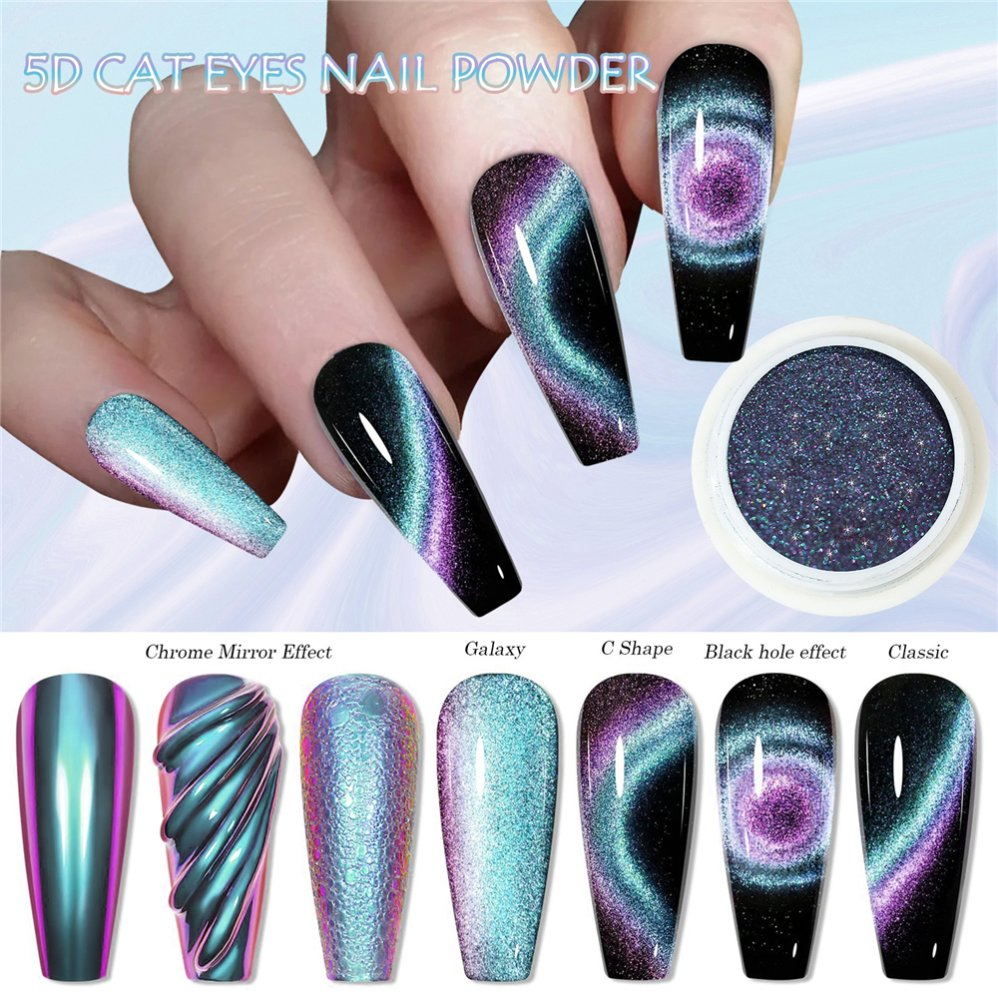 5D Optical Chameleon Magnetic Powder Manicure Colorful Gradient Cat's Eye Powder Pearlescent Powder Manicure