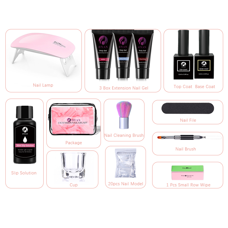 Poly Gel Nail Extension Kit Top Coat with clear White pink Poly Gel Nail Set for Nail Extension