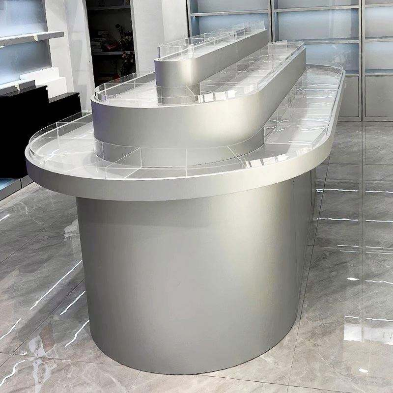 Luxury Modern White Vertical Tiered LED Beauty Salon Cabinet Customized Wood Display Stand Eco-Friendly Finish Nail Skin Care