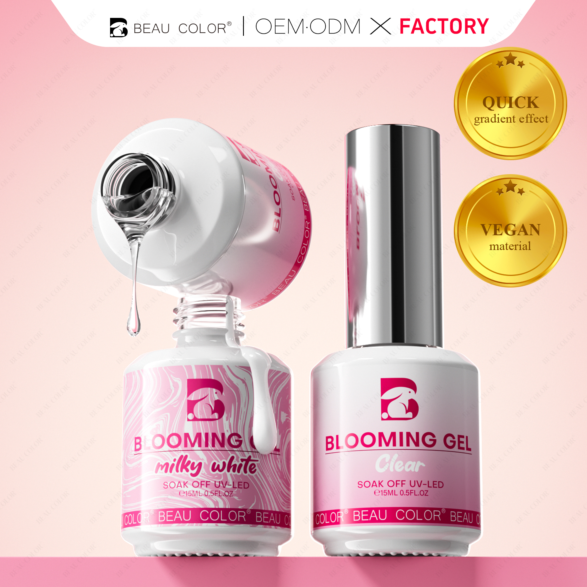 Beau Color Factory Private Label Clear/Milky White Blooming Gel Polish Free Custom Gel Nail Polish OEM Nail Products Suppliers