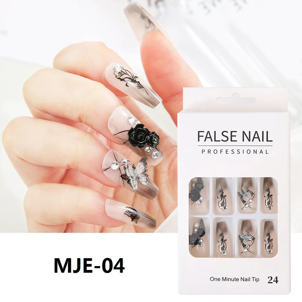 Custom Logo ISO9001almond Fake False French Tip Nails Gold Line Design Glue on Nails Press Ons Medium Acrylic Press on Nails