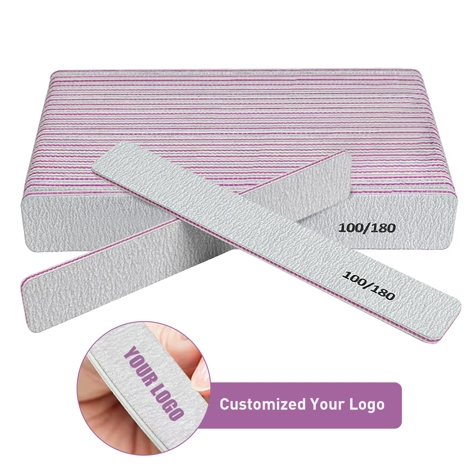 Custom Private Logo Design Nail Files 80 100 120 150 180 240 Grit Zebra Half Moon Shape Nail File