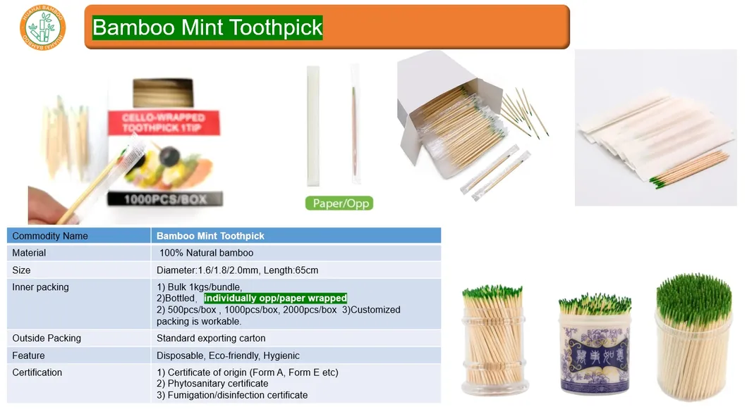 Bulk bamboo toothpicks packaging