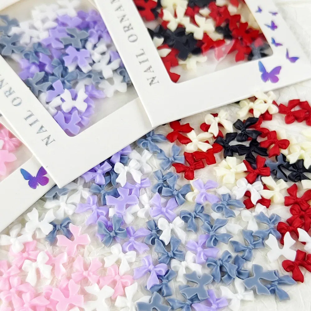 50PCS Multi Colors 3D Resin Bow Manicure Charms Flat Back Cute Nail Art Jewelry for Nails Art Decoration Kit