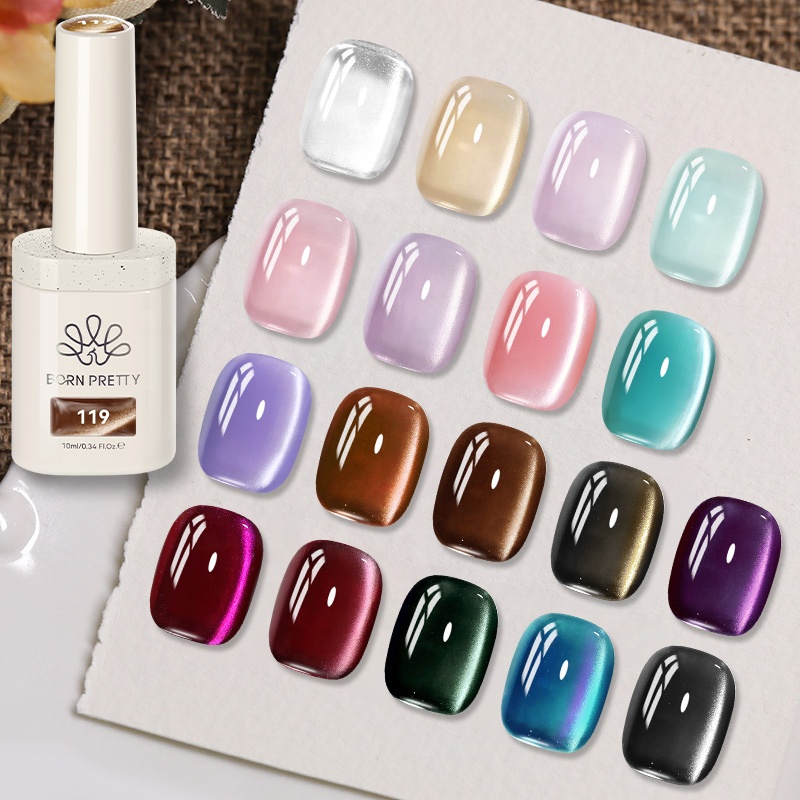 BORN PRETTY 18 Colors Cat Eye Gel Nail Polish TPO HEMA Free 10ml Shiny Glitter Nail Art Soak Off UV LED Cateye Magnetic Gel Nail