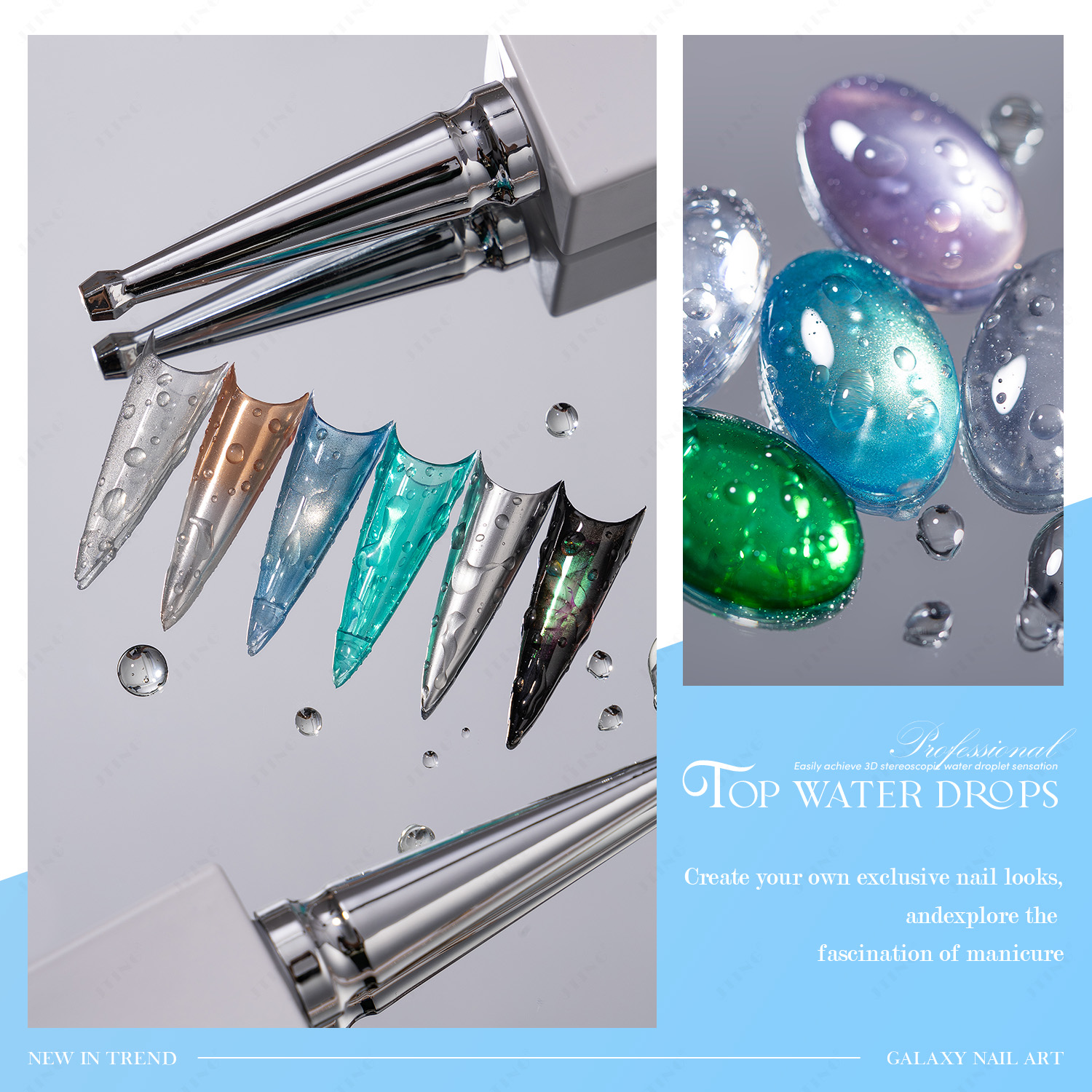 JTING New Version Non Wipe Top Water Drops Nail Polish 3D Top Coat Effect Gel Polish TPO/Hema Free OEM Gel Nail Polish For Nail