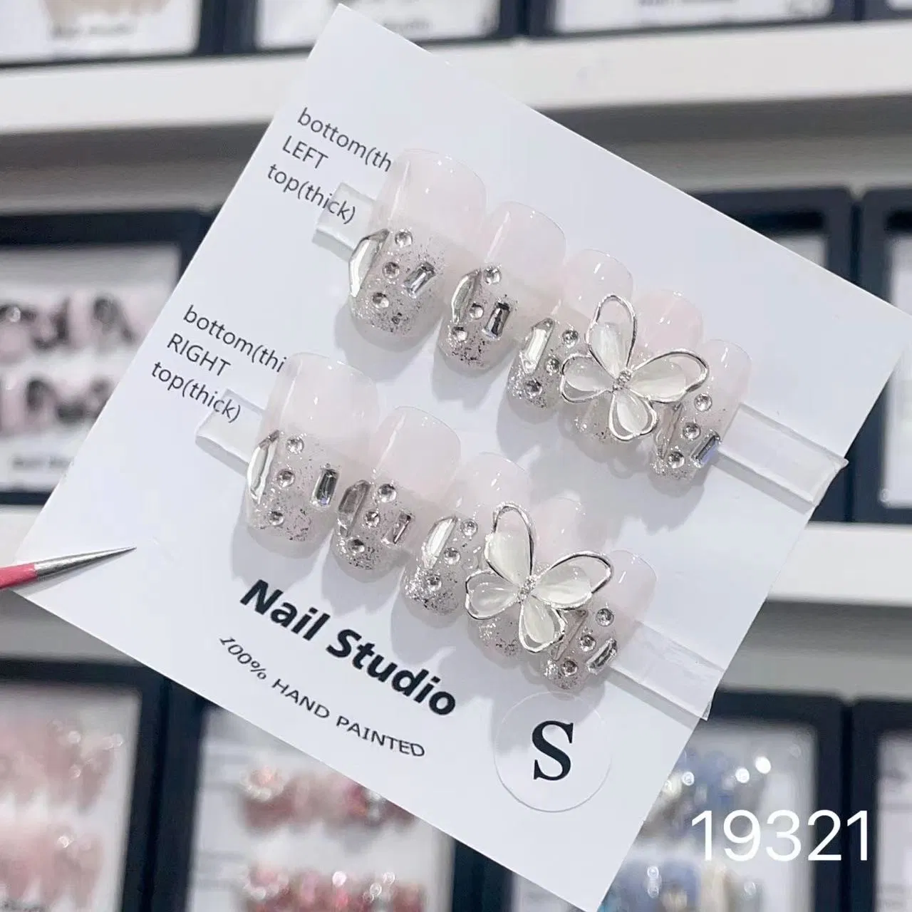 New Style Wholesale Faux Press on Nail Accessories Art Sticker Polish Diamond Glitter Fashion 10 Piece Gel Acrylic Shiny Diamond Custom Handmade Stick-on Nails