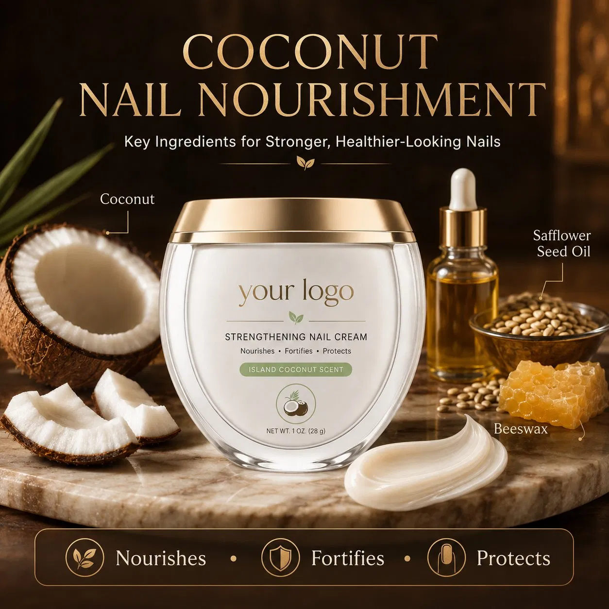 Private Label Nail Cuticle Care Stronger Nails Softer Cuticles Moisture Locking Coconut Strengthening Nail Cream