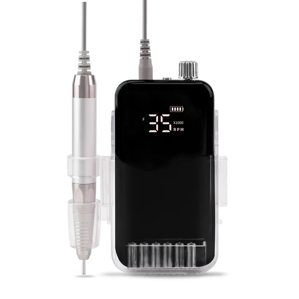 Rechargeable Nail Art 35000rpm Portable Manicure Pedicure Mini Nail Polisher Electric Strong Power Cordless 7 Head Nail Drill Machine