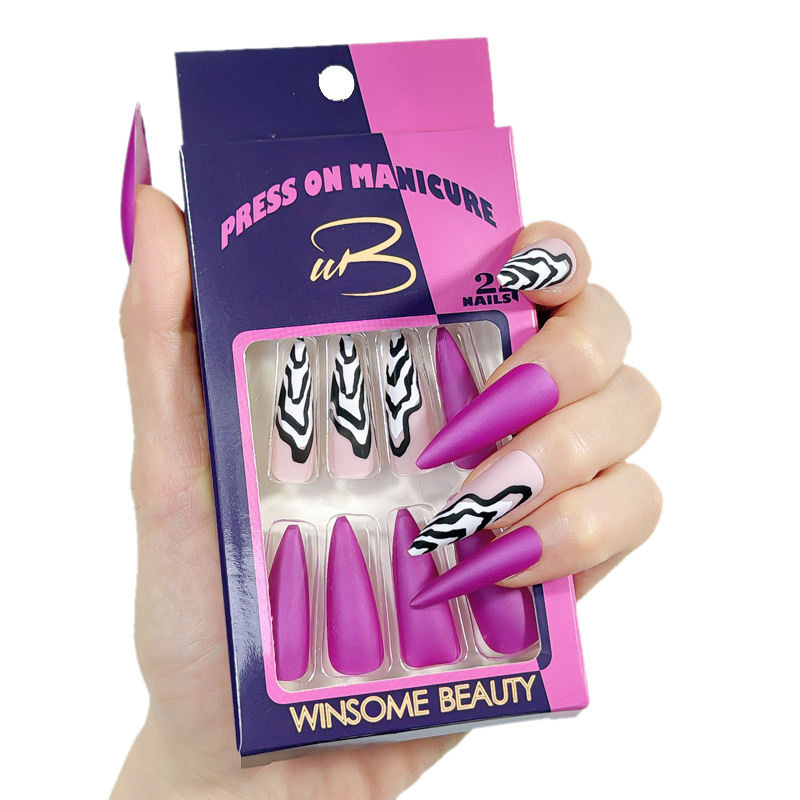 Luxury Purple Long Stiletto Nail Manicure Set with Box