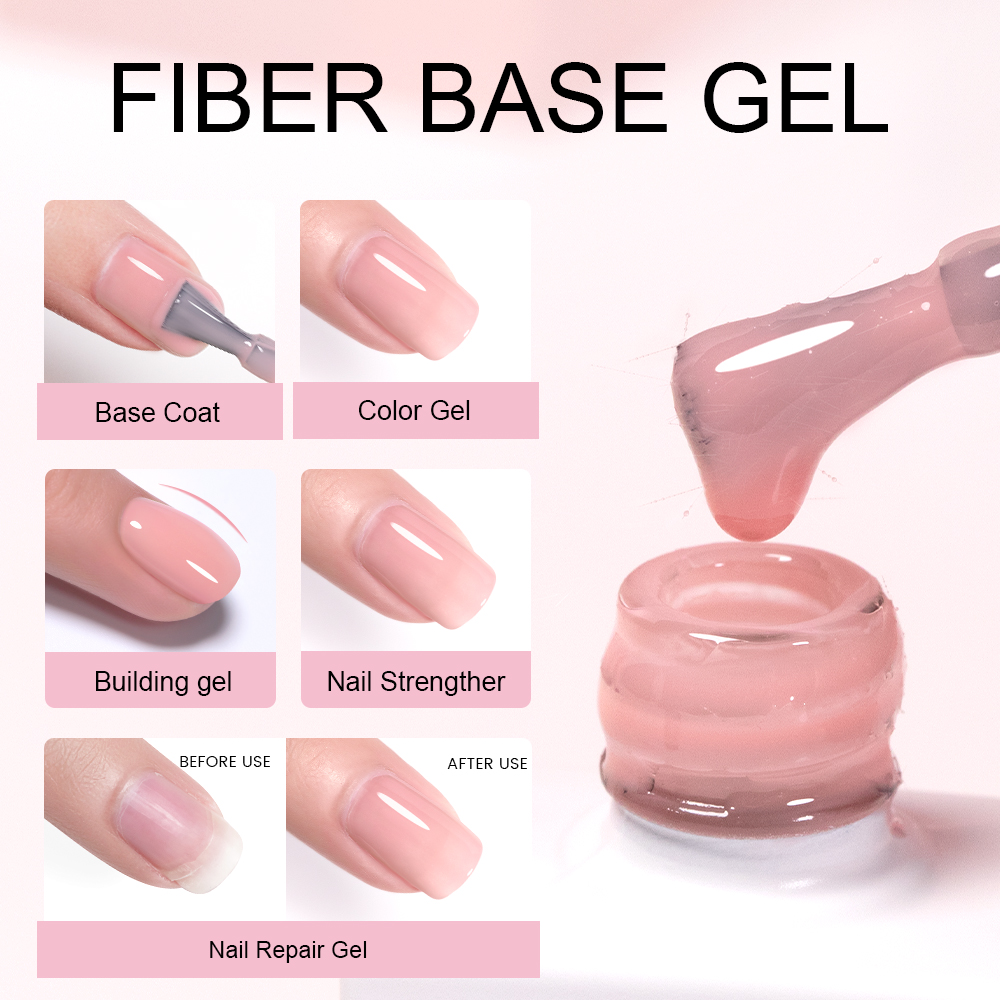 BOZLIN OEM Fiber Repair Gel Builder Fiberglass Nail Extension Gel Hema Free Fiber Glass Base Gel Polish for Cracked Broken Nails