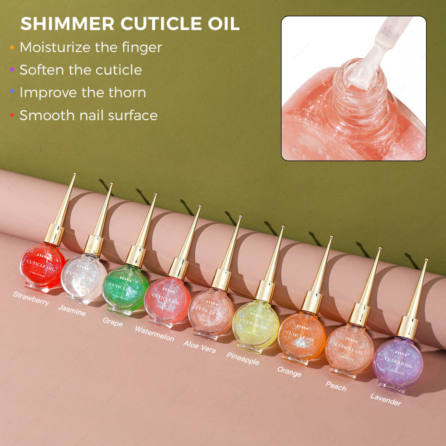 JTING New Design Shimmer Cuticle Oil 9colors Nutrition Revitalizer Oil OEM/ODM Private Label Free Custom Cuticle Oil for Nails