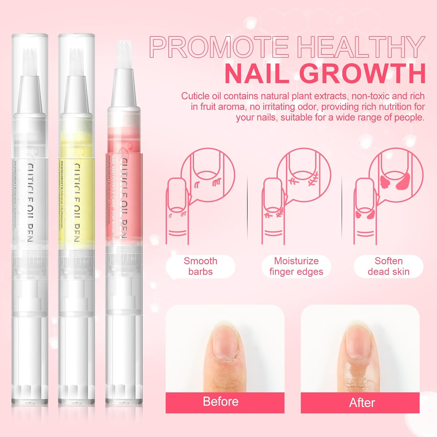 6ml Natural Cuticle Oil Pen, Moisturizing Nail Care Treatment for Dry Cuticles, Portable Nail Growth Oil for Home Salon
