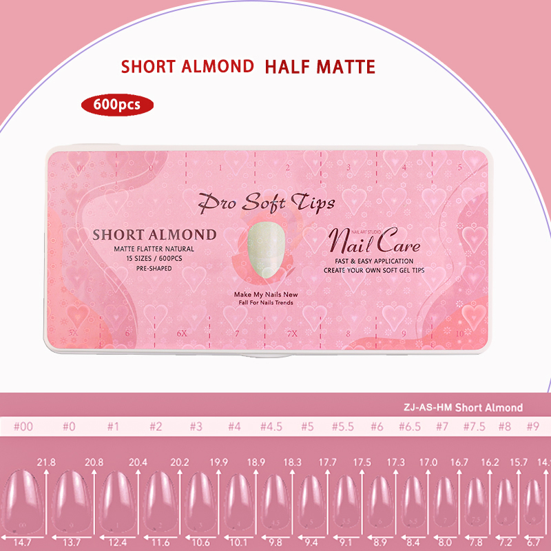 Private Label Press on Nails Acrylic Nature Short Almond Half Matte Fake Nail Tips for Beauty