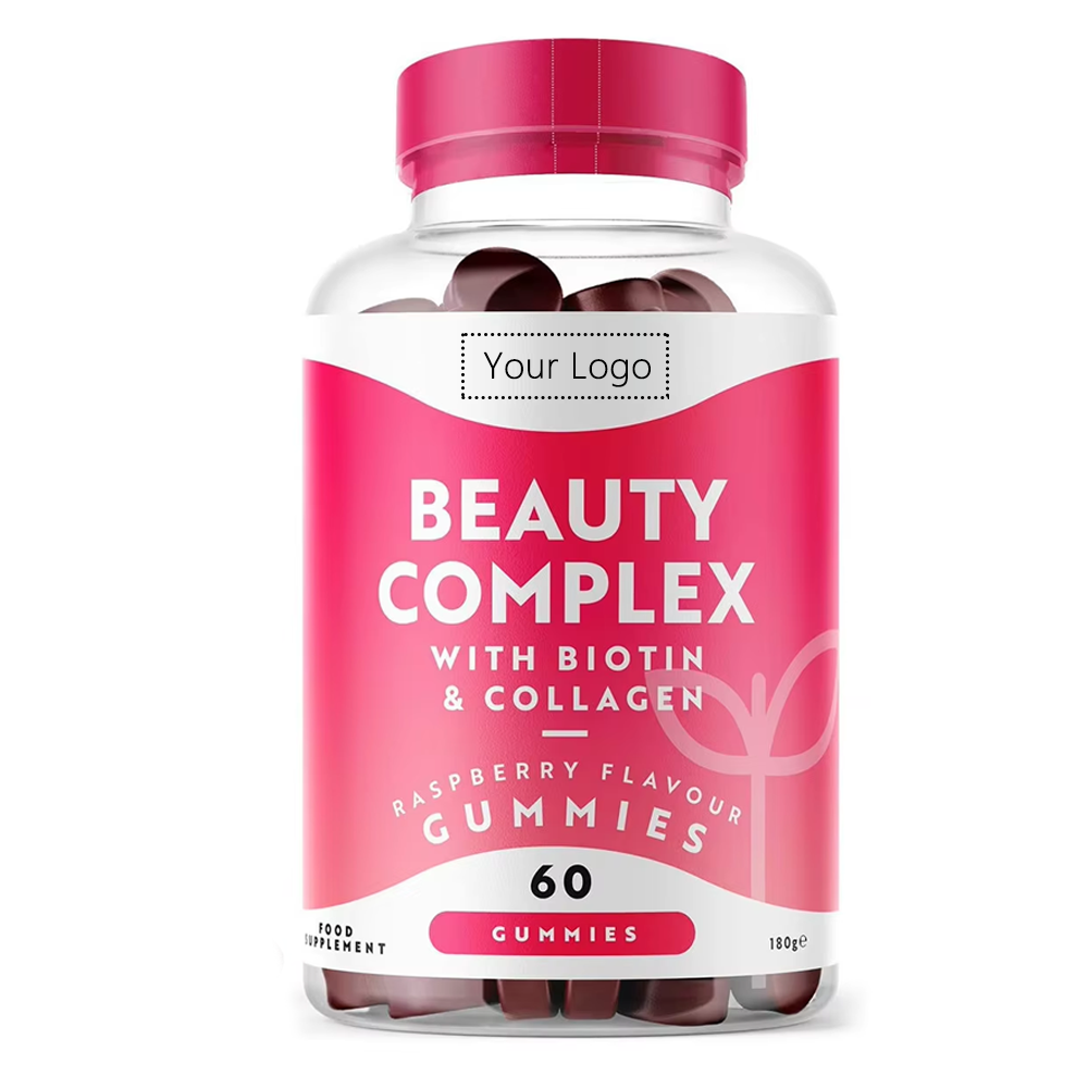 Collagen Beauty Vitamins Complex Gummy Candy Women 60 Gummies Raspberry Flavor Organic Gluten-Free Natural Skin Nails Face Care
