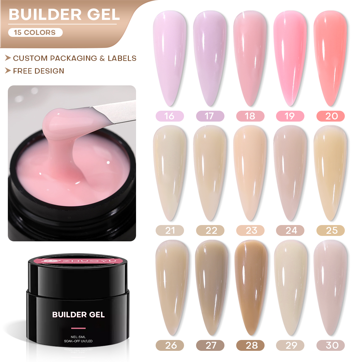 50g 300 Colors Own Brand UV Gel Polish Collection Extension Nail Gel Hema Free Nail Builder DIY
