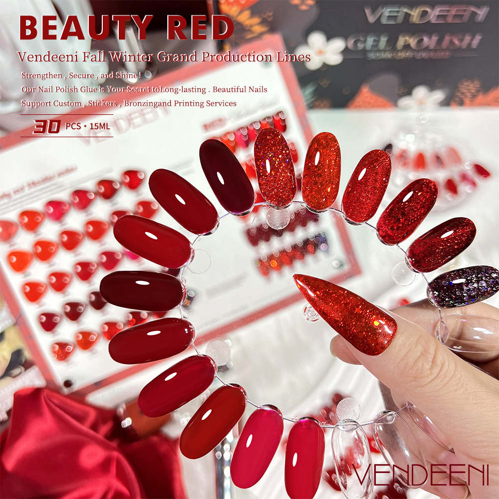Hot Sale Solid Color Red Uv Gel Polish 15 Ml Gel Nail Polish Kit 30 Colors Uv Nail Gel Polish Custom Logo Box CE Certified