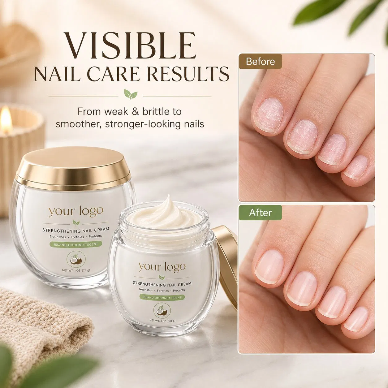 ODM Repair Weak Brittle Nail Split Crack Reducing Cuticle Nourishing Daily Home Care Horse Hoof Coconut Strengthening Nail Cream