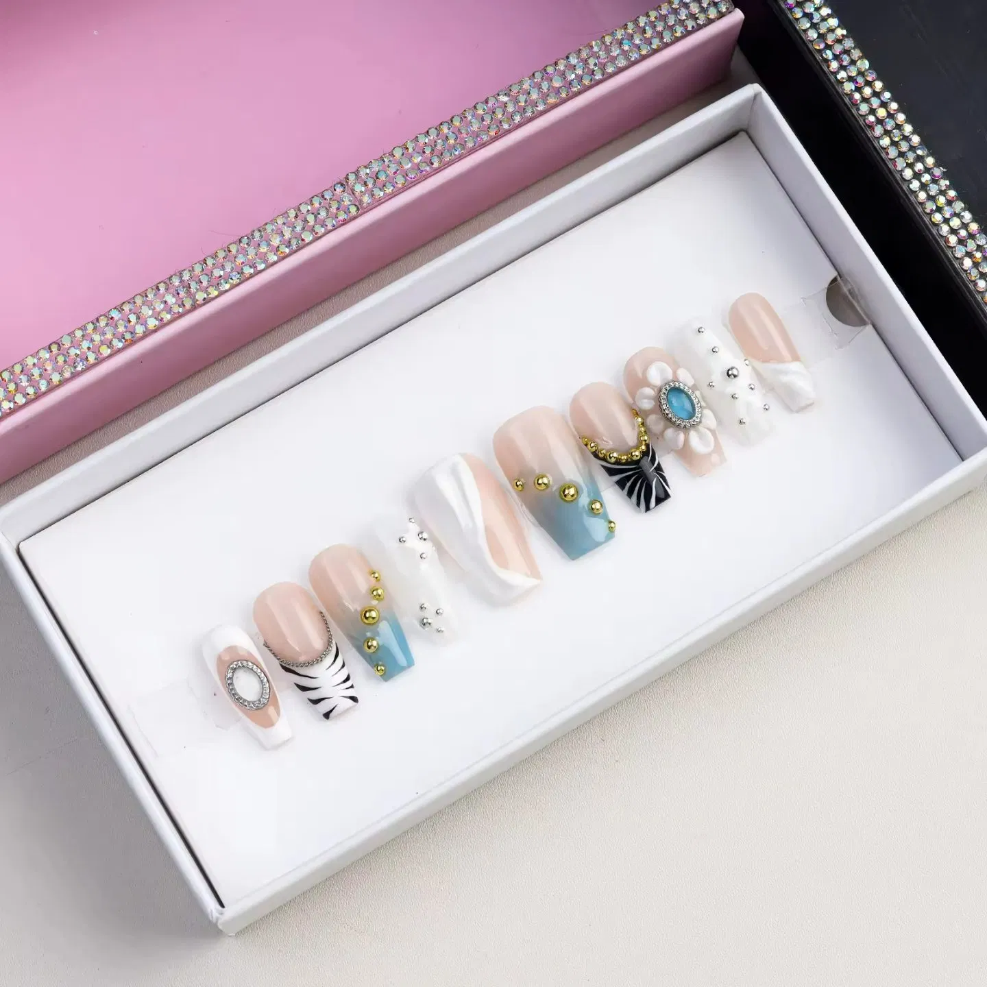 High Quality Glossy Reusable Full Cover Acrylic Nail Art Press on Nails