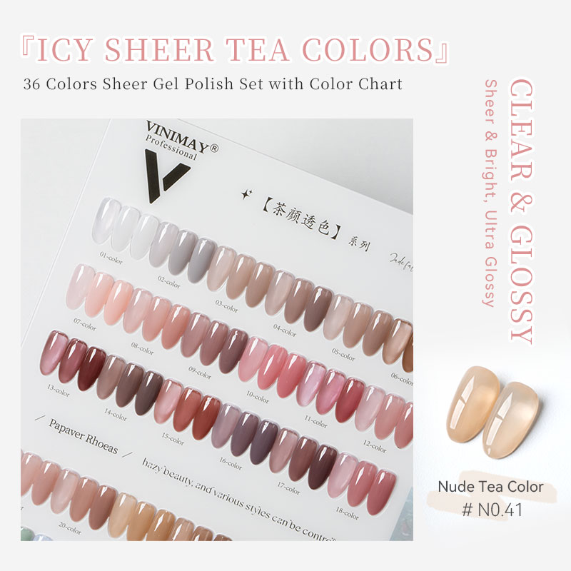Vinimay Jelly Gel Polish Set 36 Colors Ice Sheer Tea Colors Summer Gel Polish Set Luxury Gift Set Packaging with Color Chart