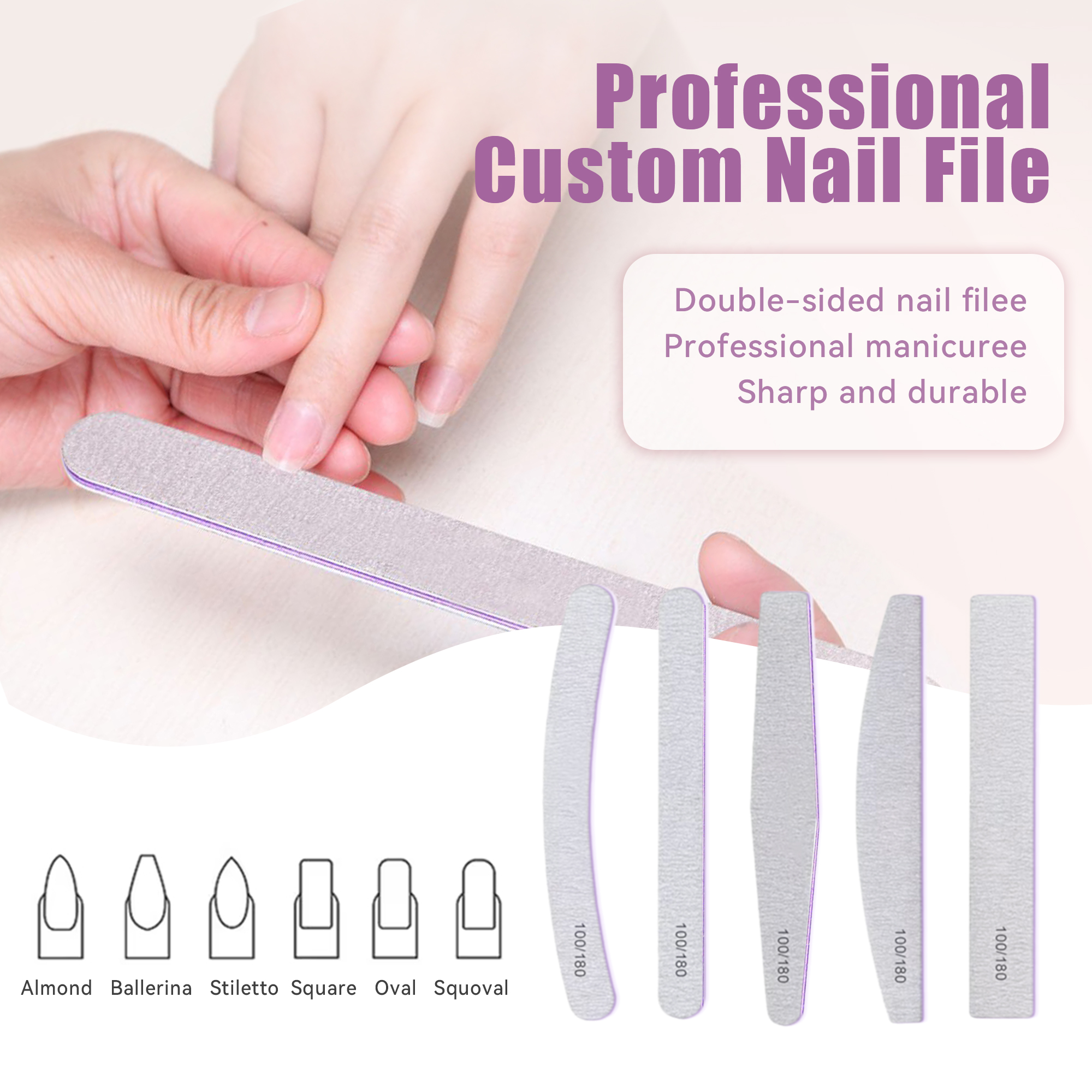 Custom Private Logo Design Nail Files 80 100 120 150 180 240 Grit Zebra Half Moon Shape Nail File