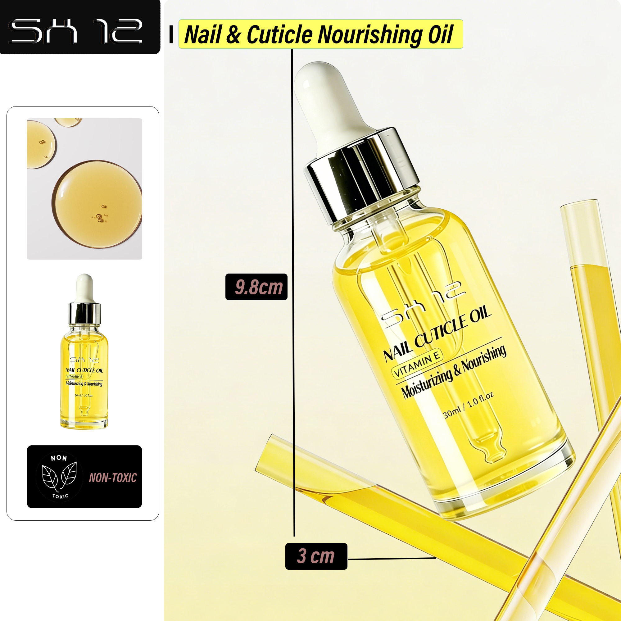 SH12 OEM/ODM Nourishing Cuticle Oil with Jojoba &amp; Vitamin E 30ml for Nail Care &amp; Moisturizing Treatment