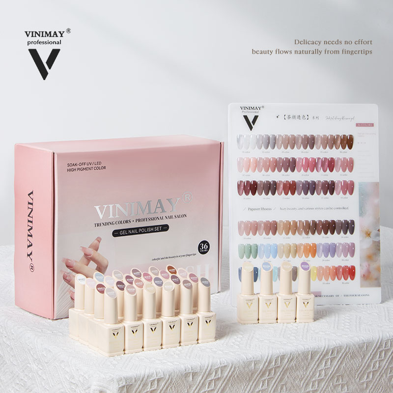 Vinimay Jelly Gel Polish Set 36 Colors Ice Sheer Tea Colors Summer Gel Polish Set Luxury Gift Set Packaging with Color Chart