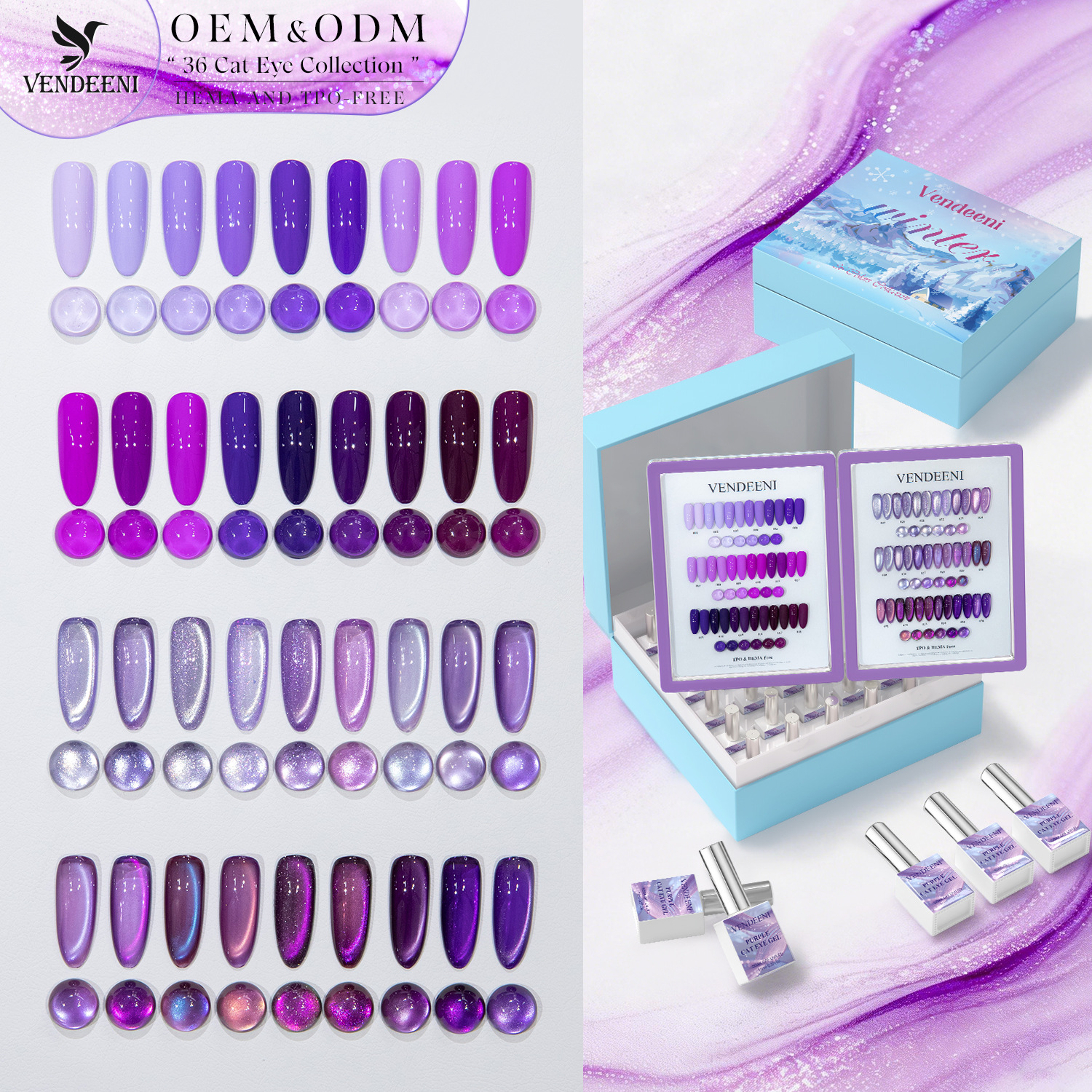 36 Colors Deep Light Purple Cat Eye Gel HEMA TPO-Free Gift Box Set UV High Saturation Solid Color