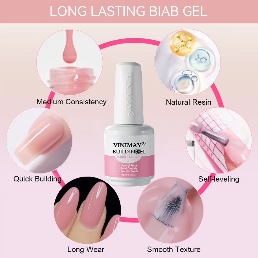 Vinimay High Quality 40 Colors Biab Nail Builder Gel Self-Leveling OEM/ODM Soak Off Biab Builder Gel in a Bottle for Nails