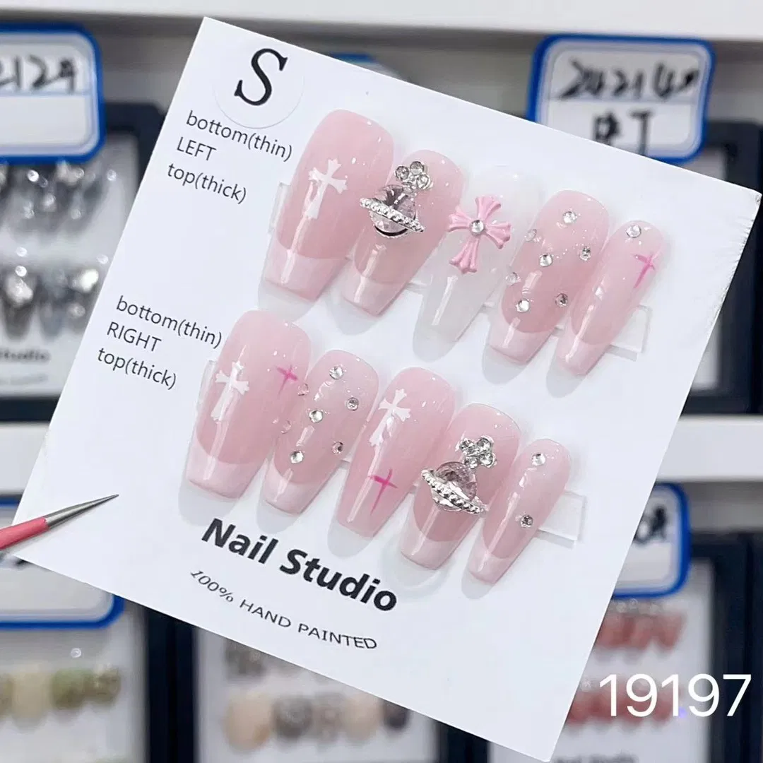 New Style Wholesale Faux Press on Nail Accessories Art Sticker Polish Diamond Glitter Fashion 10 Piece Gel Acrylic Shiny Diamond Custom Handmade Stick-on Nails