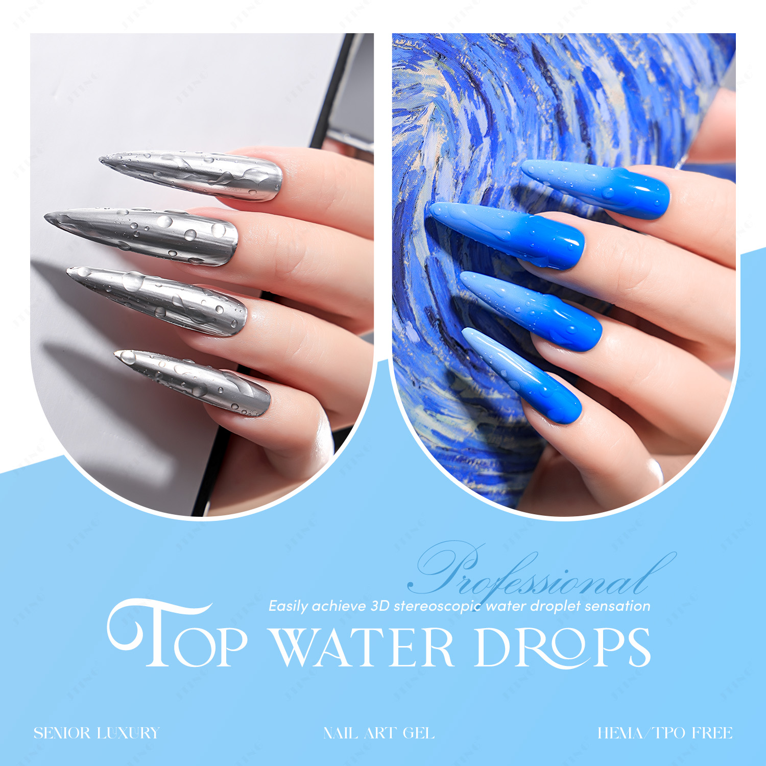 JTING New Version Non Wipe Top Water Drops Nail Polish 3D Top Coat Effect Gel Polish TPO/Hema Free OEM Gel Nail Polish For Nail
