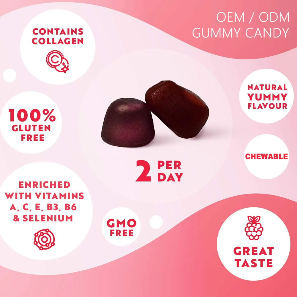 Collagen Beauty Vitamins Complex Gummy Candy Women 60 Gummies Raspberry Flavor Organic Gluten-Free Natural Skin Nails Face Care