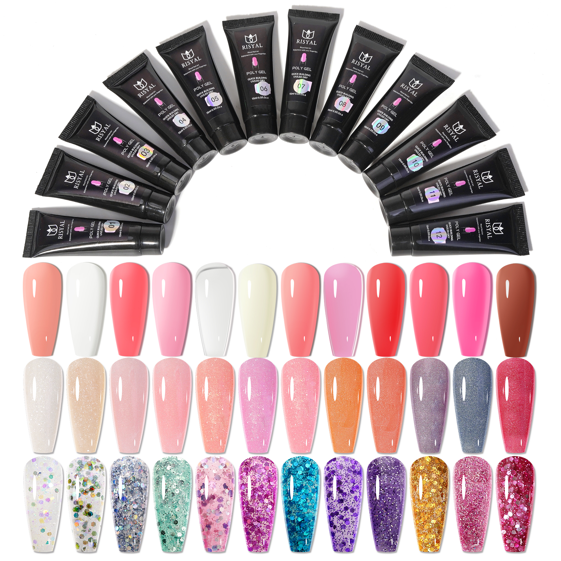 Hot Sale Private Label Nail Secret DIY Nail Extension UV LED Poly Nail Gel Polish Set 15ml 36 Colors Non-Toxic Easy Apply
