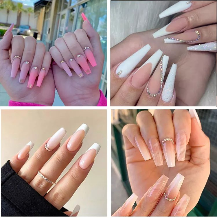 Nails with Rhinestone Acrylic Powder Nail Stickers Penetration Plus Tip