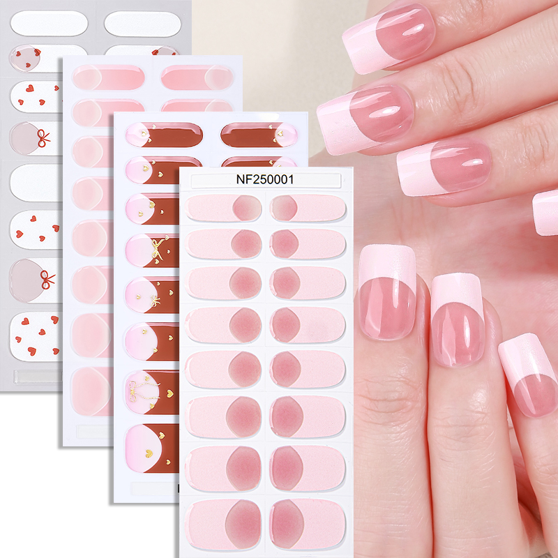 Custom Logo UV Cured Lamp HEMA Free Gel Strips Application On Art Nail Gel Polish Semi Cured Gel Nail Wraps Gel Nail Stickers
