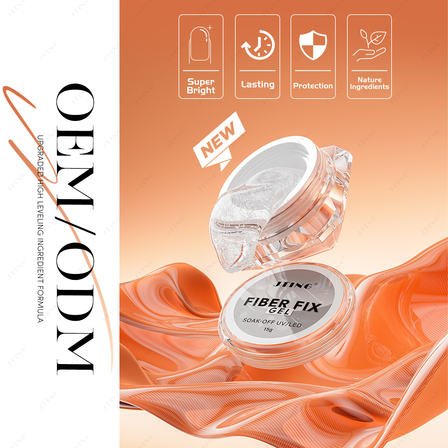 JTING Clear Fiber Fix Gel Glass Builder Nail Polisih Gel Nail Repair Extension Sculpting Construction Hard Gel OEM Private Label