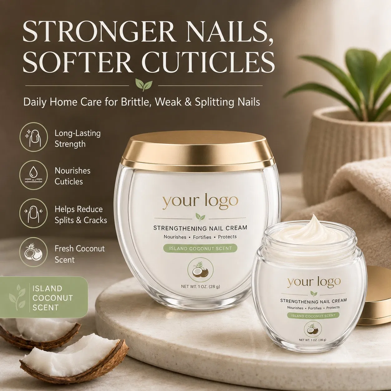 ODM Repair Weak Brittle Nail Split Crack Reducing Cuticle Nourishing Daily Home Care Horse Hoof Coconut Strengthening Nail Cream