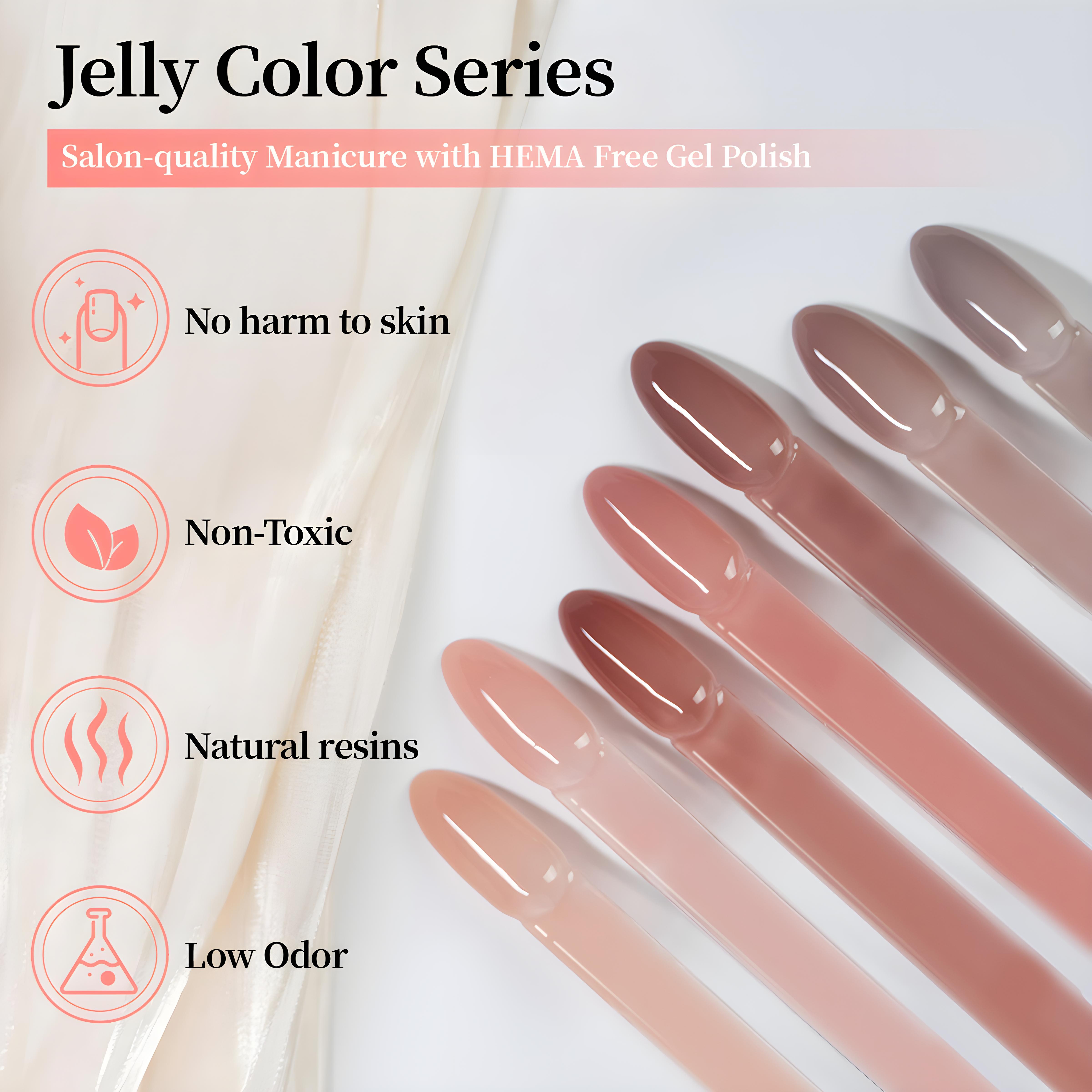 Summer 12 Colors Pink Jelly Gel Nail Polish Set TPO HEMA FREE UV Semi-Permanent Sheer Nude Gel Polish OEM Supplies Private Label