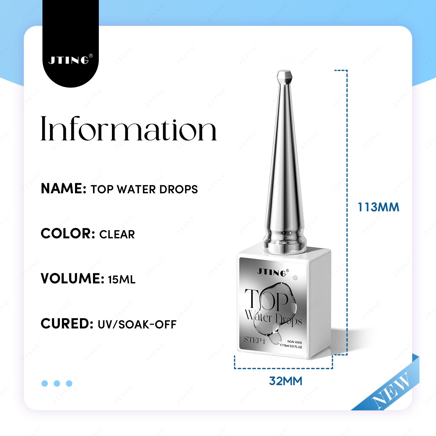JTING New Version Non Wipe Top Water Drops Nail Polish 3D Top Coat Effect Gel Polish TPO/Hema Free OEM Gel Nail Polish For Nail