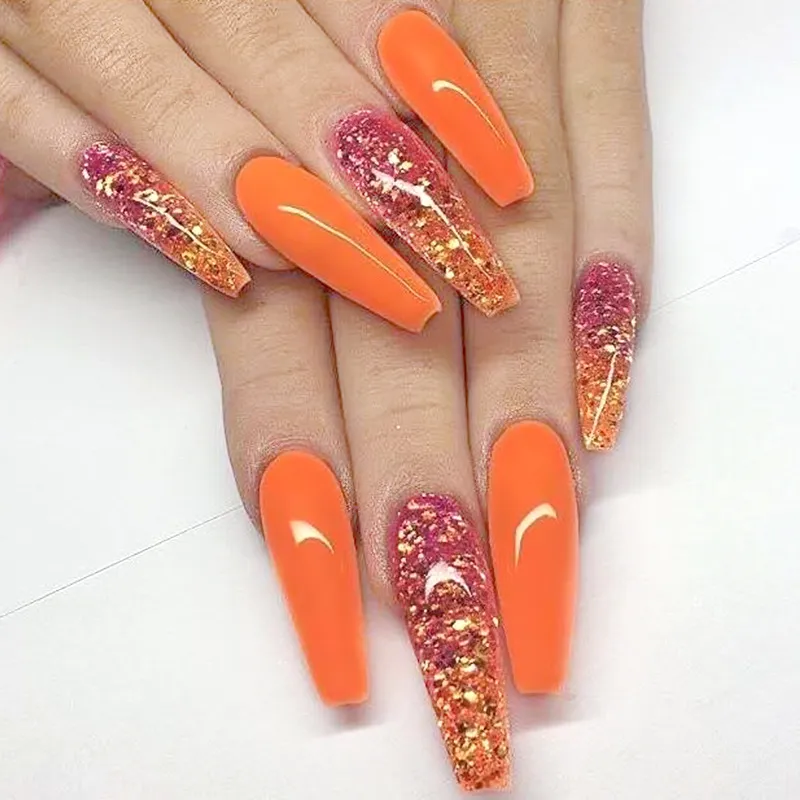 Luxury Press on Nails Fashion 24PCS Long Ballerina Half French Extra Long Acrylic Nagellack