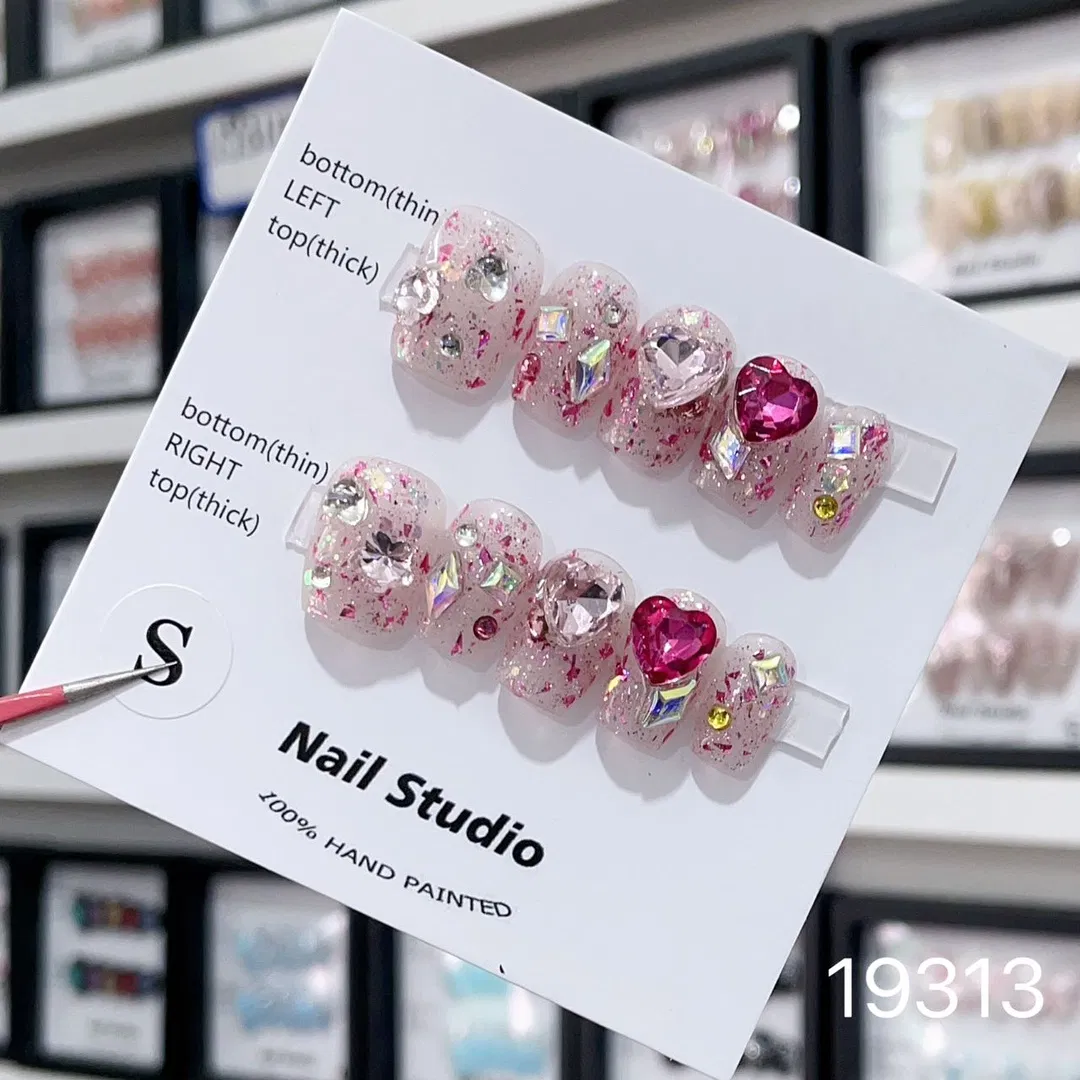 New Style Wholesale Faux Press on Nail Accessories Art Sticker Polish Diamond Glitter Fashion 10 Piece Gel Acrylic Shiny Diamond Custom Handmade Stick-on Nails