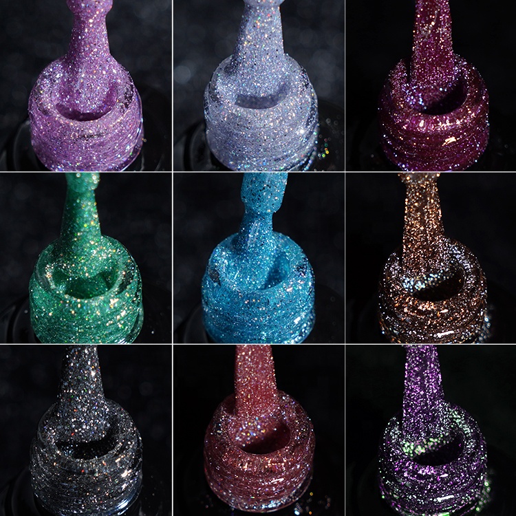R S Nail 36 Colors Nail Polish Gel Manufacturer Hema Free Glitter Reflective Gel Polish Glow in the Dark Flashing Disco Gel