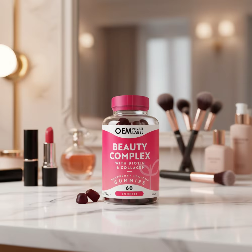 Collagen Beauty Vitamins Complex Gummy Candy Women 60 Gummies Raspberry Flavor Organic Gluten-Free Natural Skin Nails Face Care