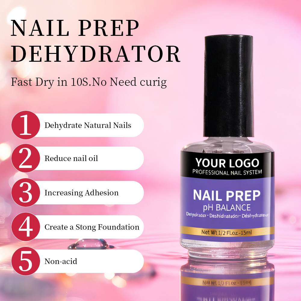 Custom Logo 15ml Fast Dry Nail Primer Dehydrator Private Label Acid-Free Acrylic Professional Salon Art Nail Prep for DIY