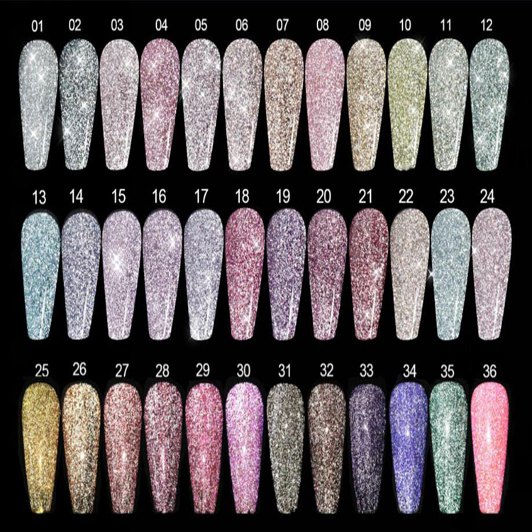 R S Nail 36 Colors Nail Polish Gel Manufacturer Hema Free Glitter Reflective Gel Polish Glow in the Dark Flashing Disco Gel