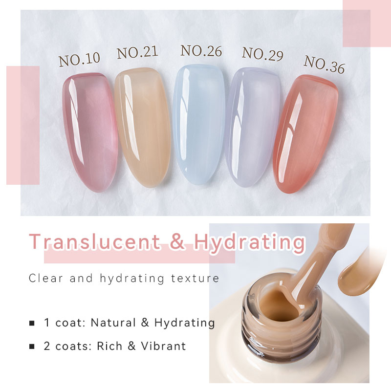 Vinimay Jelly Gel Polish Set 36 Colors Ice Sheer Tea Colors Summer Gel Polish Set Luxury Gift Set Packaging with Color Chart