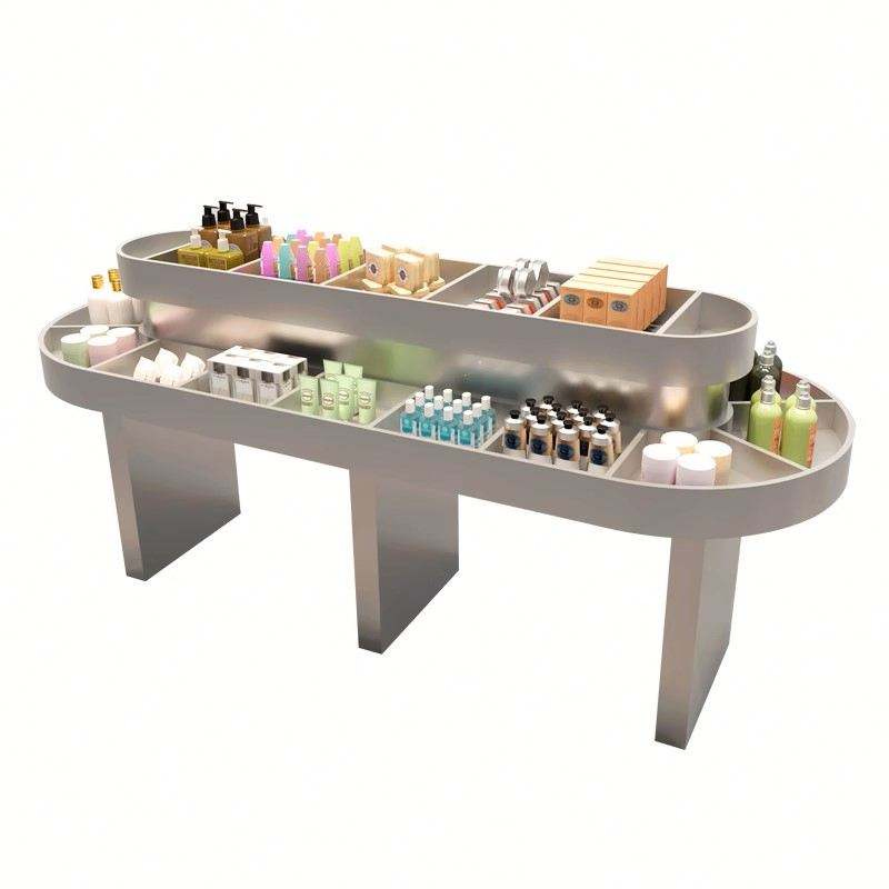 Luxury Modern White Vertical Tiered LED Beauty Salon Cabinet Customized Wood Display Stand Eco-Friendly Finish Nail Skin Care