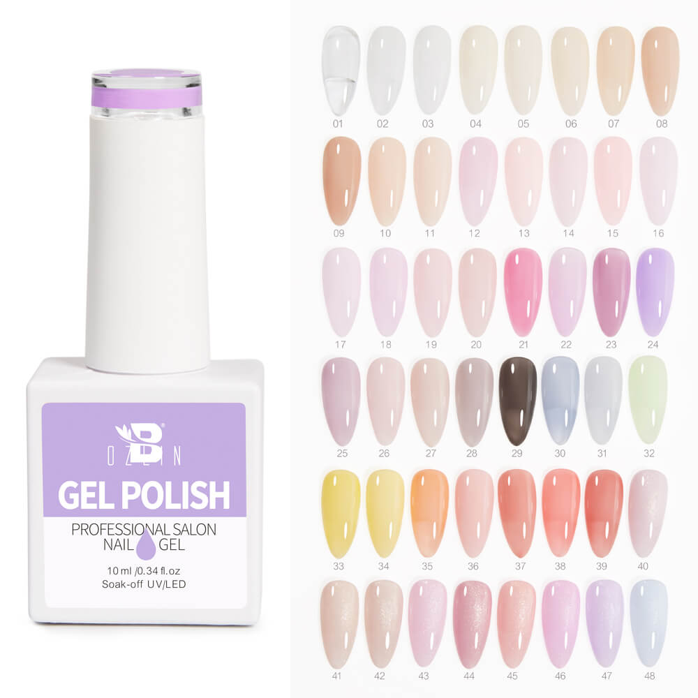 2023 BOZLIN 10ml 48 Bright Color Collection 5 in 1 Color Gel Rubber Base Extension Builder Nail Gel Set
