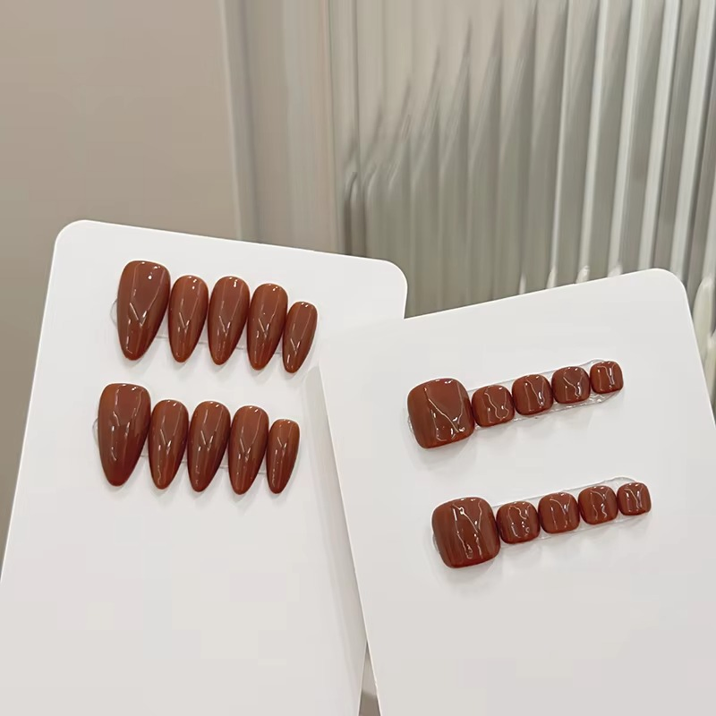 Premium Brown Full-Cover Acrylic Toe Nail Set for Sale