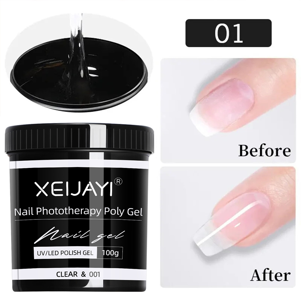 XEIJAYI 6 Colors Hard Gel Nail Builder Soak Off Gel Nail Extensions 100g Jar Uv Gel Builder for Nails Salon